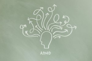 Abstract representation of ADHD with arrows symbolizing scattered thoughts.